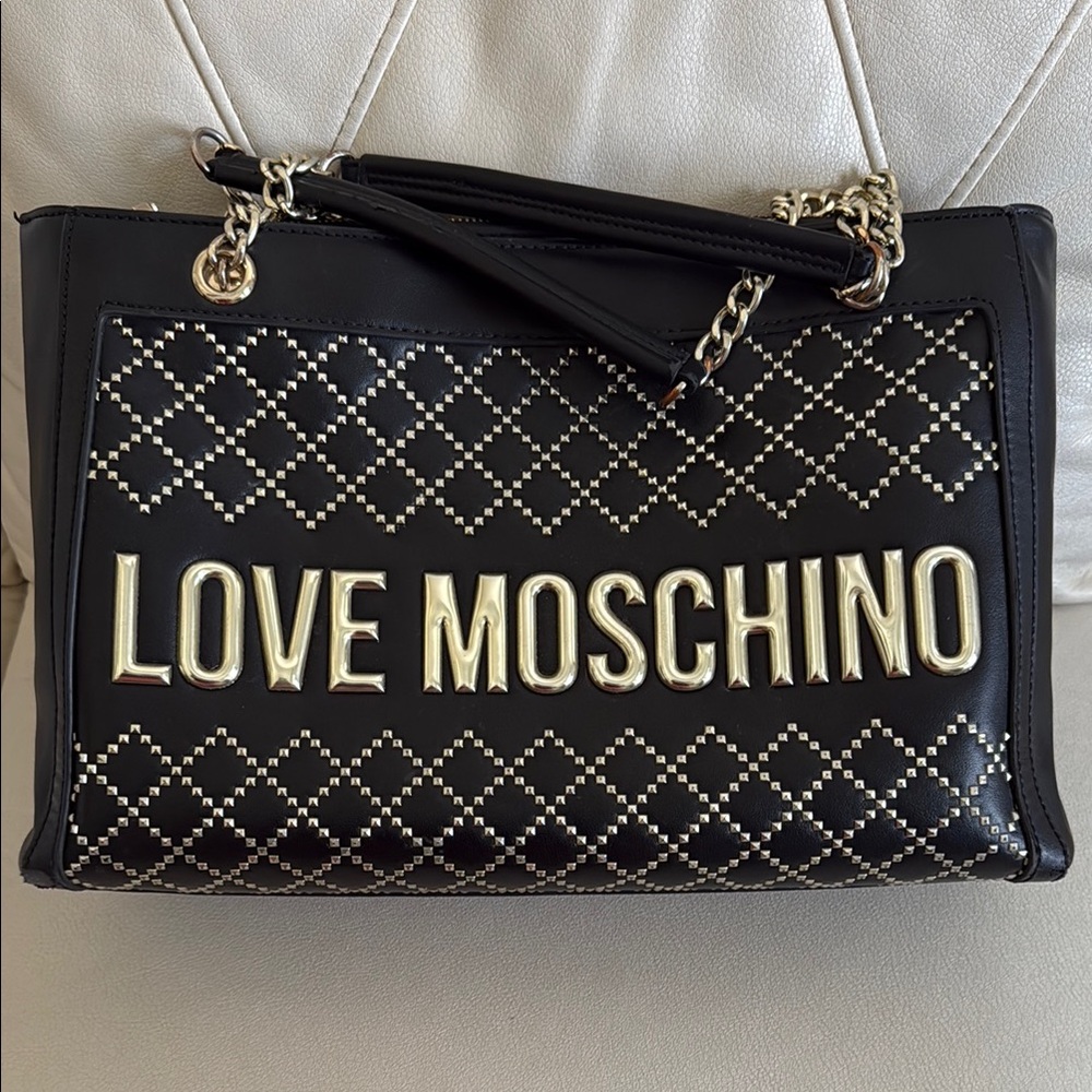 Love Moschino Black Quilted Shoulder Bag with Chain Straps